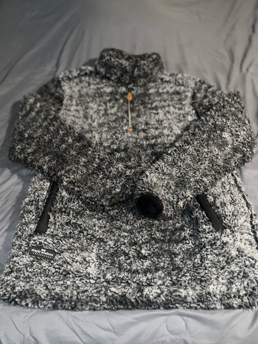 Simply Southern Black & Gray Marled Sherpa Pullover with Quarter-Zip